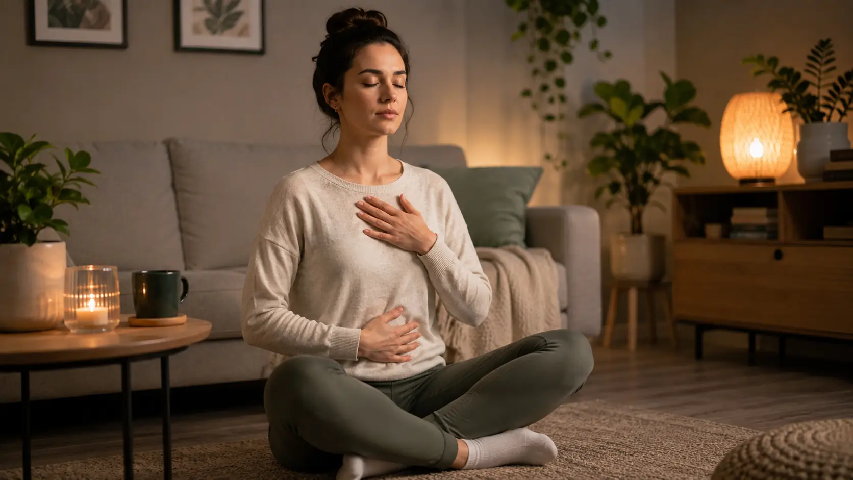 Person bei einer entspannenden Atemübung und Meditation als mögliche Hausmittel bei Tinnitus