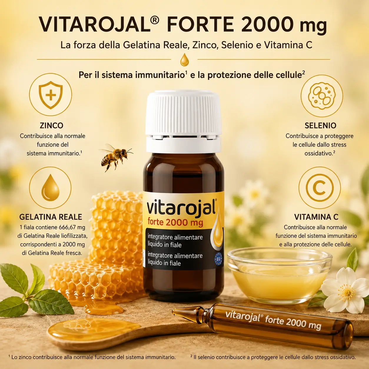 Effetti di Vitarojal Forte 2000 mg Energy Shot con pappa reale 10-HDA zinco selenio e vitamina C