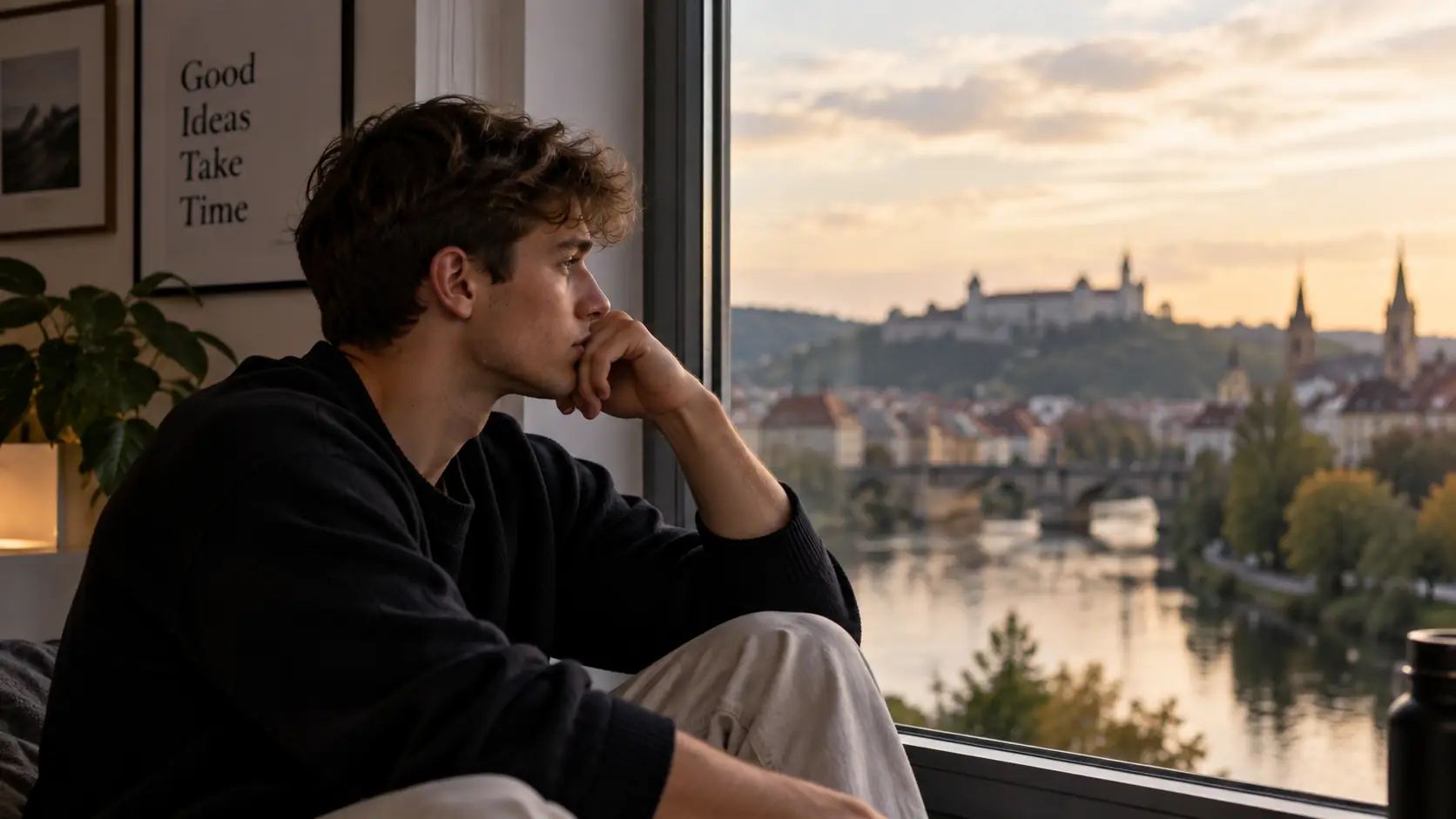 Symptome von Omega 3 Mangel dargestellt durch eine ruhige und nachdenkliche Person am Fenster.