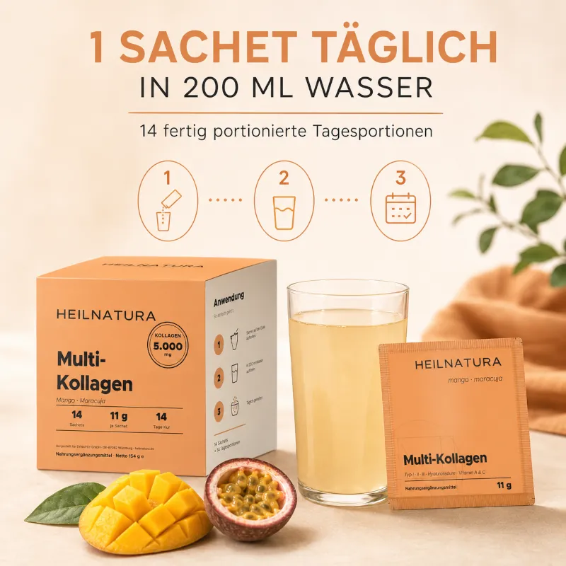 Nahrungsergänzung, Kollagen, Mango, Maracuja, Beutel