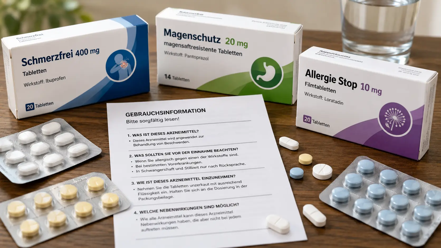 Medikamentenpackungen und Tabletten mit Beipackzettel als Hinweis auf mögliche Tinnitus Ursachen