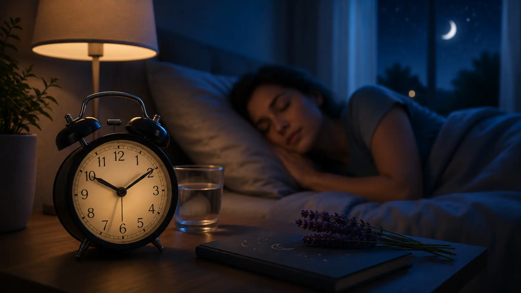 Wecker neben einem Bett in ruhiger Nachtatmosphäre als Darstellung für Melatonin einfach erklärt