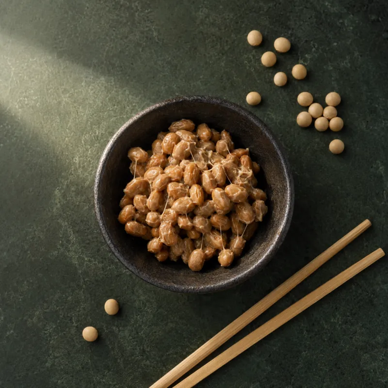 Lifestyle-Bild (z. B. Natto, Sojabohnen, aktive Person 50+)