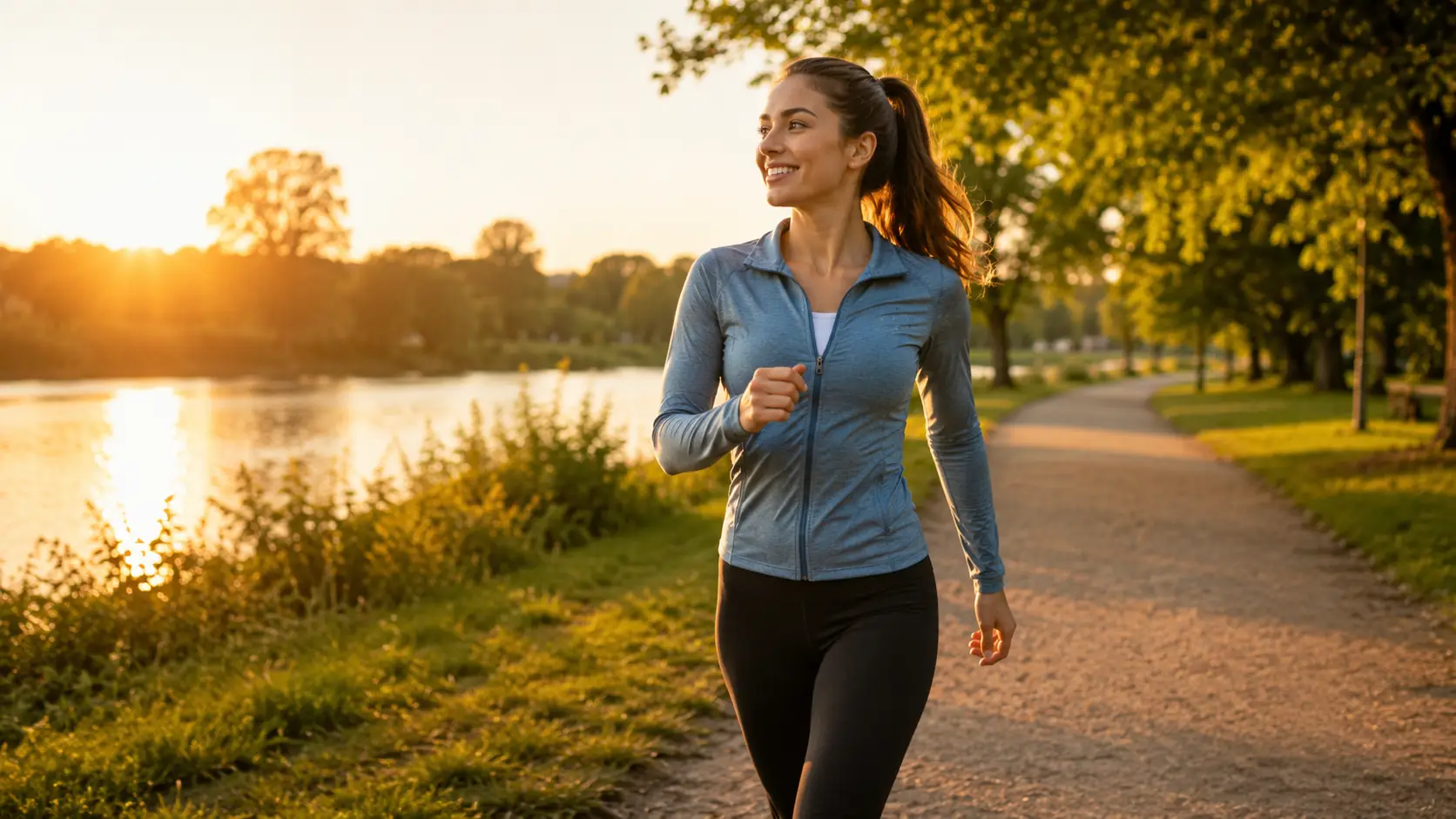 Aktive Person beim Spazierengehen oder leichten Sport zur Förderung der Verdauung und für Blähbauch loswerden