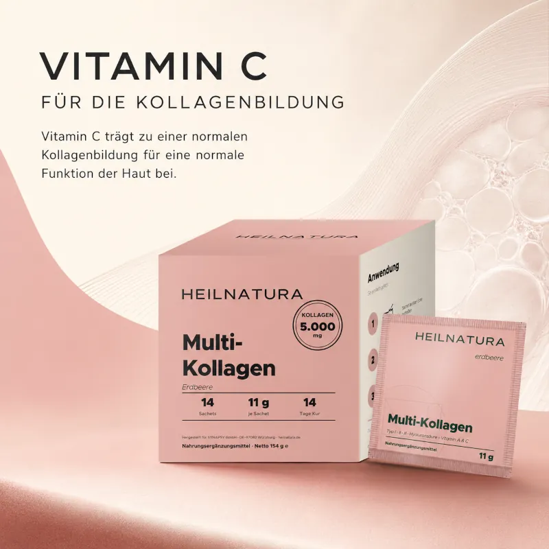 Multi-Kollagen, Erdbbeere, Nahrungsergänzung, Kollagen, Puderbeutel