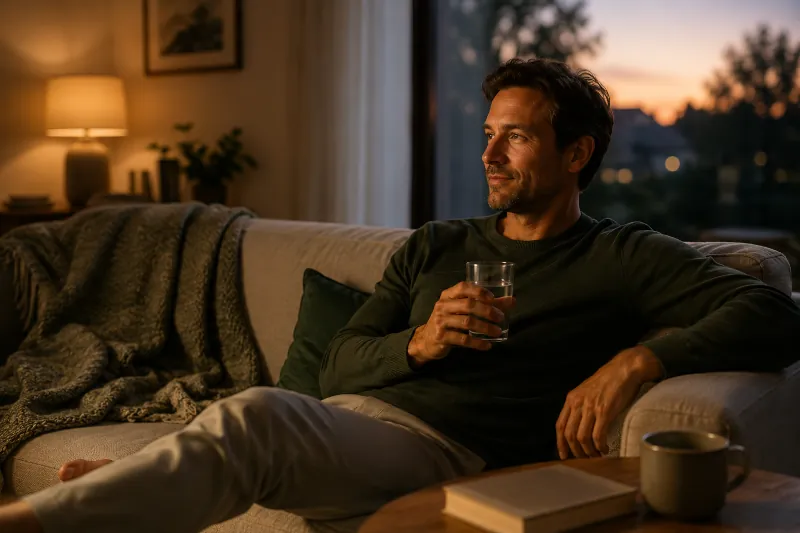 Männershirt, Langarmshirt, Grün, Wohnzimmer, Glas Getränk