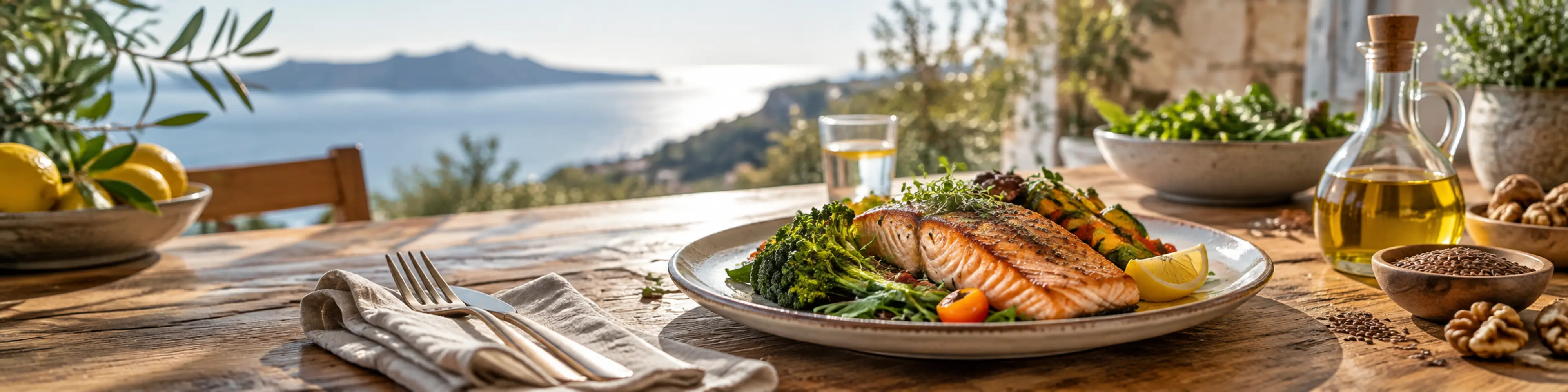 salmon, gegrillt, teller, gemuese, olivenoel-krug