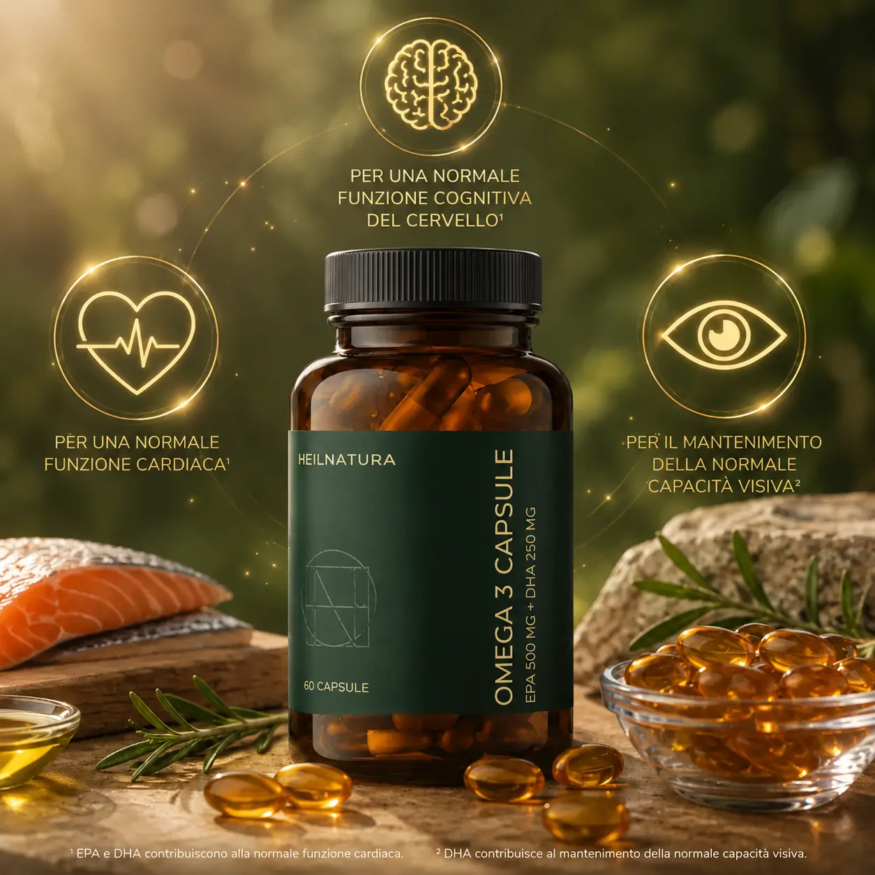 Effetti delle capsule di olio di pesce Omega-3 su cuore cervello e vista