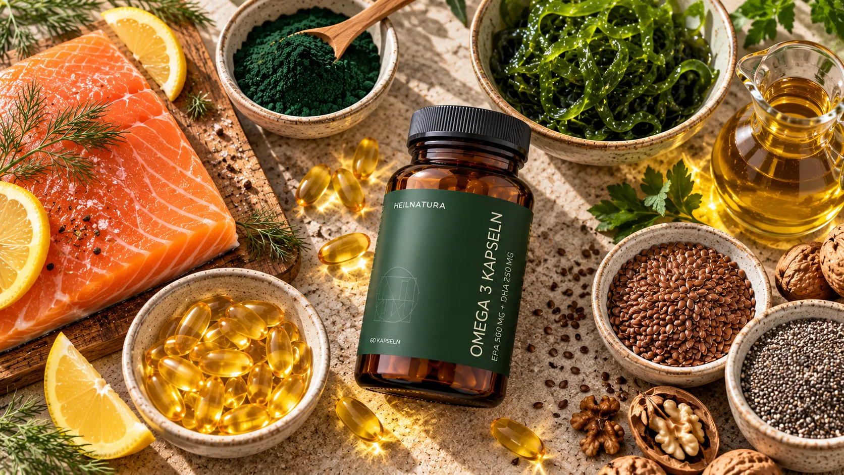 Nahrungsergänzungsmittel kaufen mit Omega-3-Kapseln, Mikroalgen und ausgewählten pflanzlichen Rohstoffen